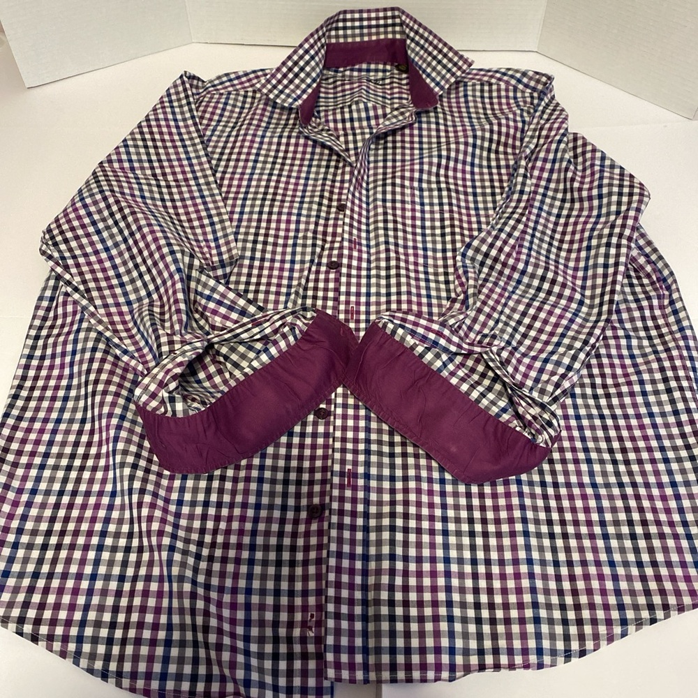 Tasso Elba Men's Checkered Shirt - Purple, Blue, and White